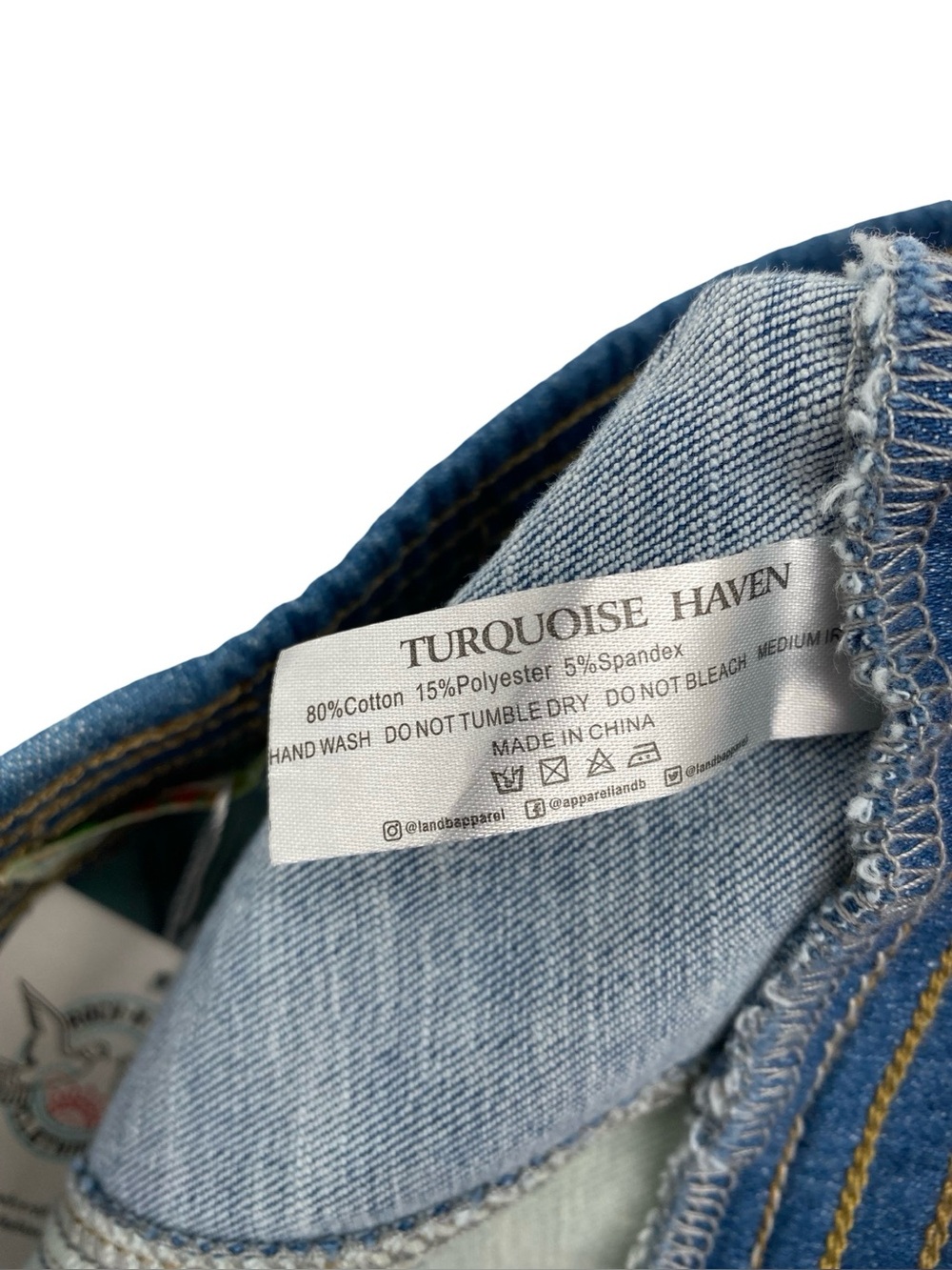 Turquoise Haven Two Tone Patchwork Flare Jeans New Medium Size 12-14 - Picture 9 of 10